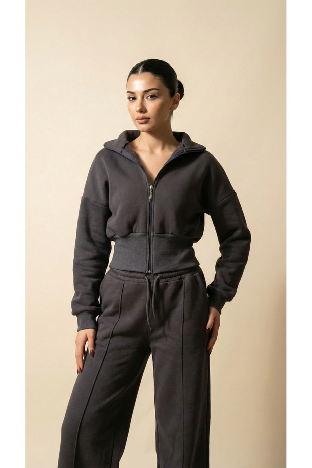 Anthracite Color Women's Top and Bottom Set