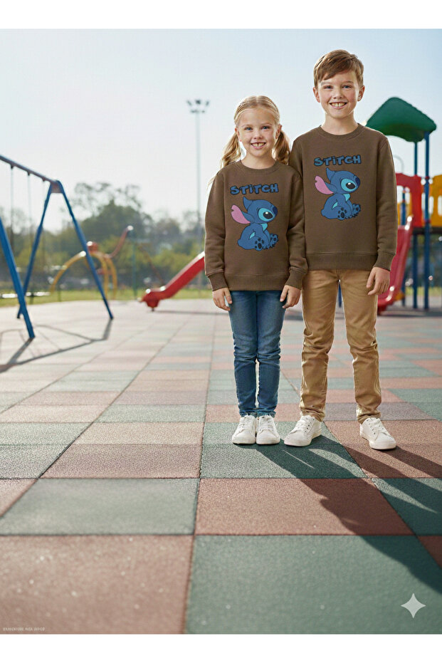 Figure Printed Brown 3-Yarn Comfortable Warm Sweatshirt for Girls/Boys