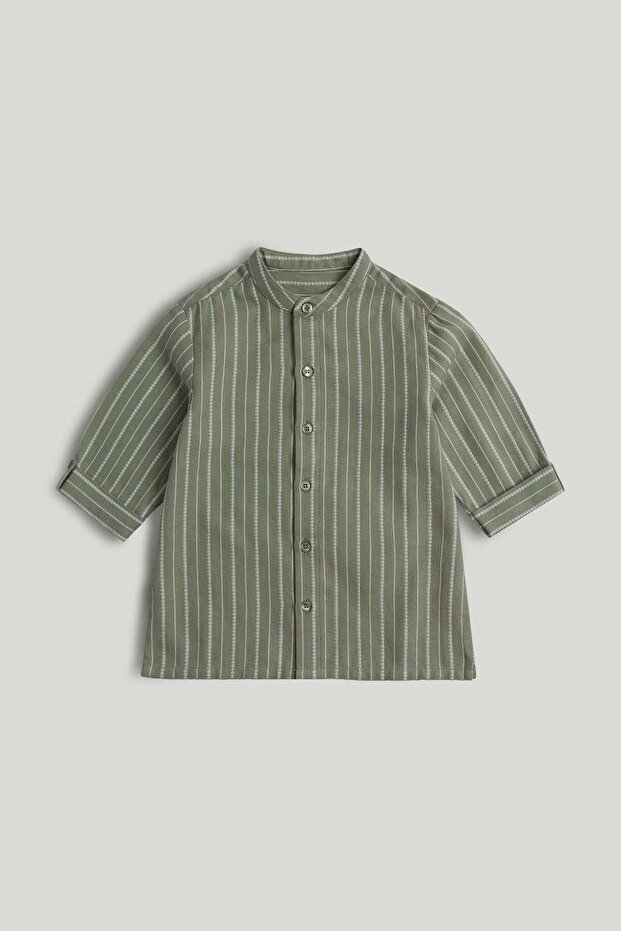 Green Striped Grandad Shirt