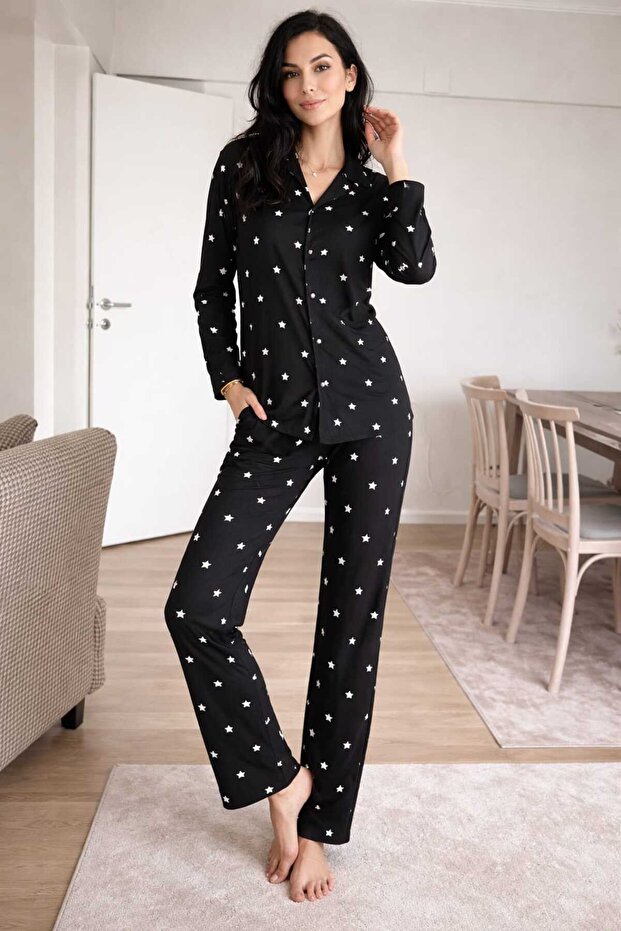 Patterned Suede Fabric Pajama Set - 2