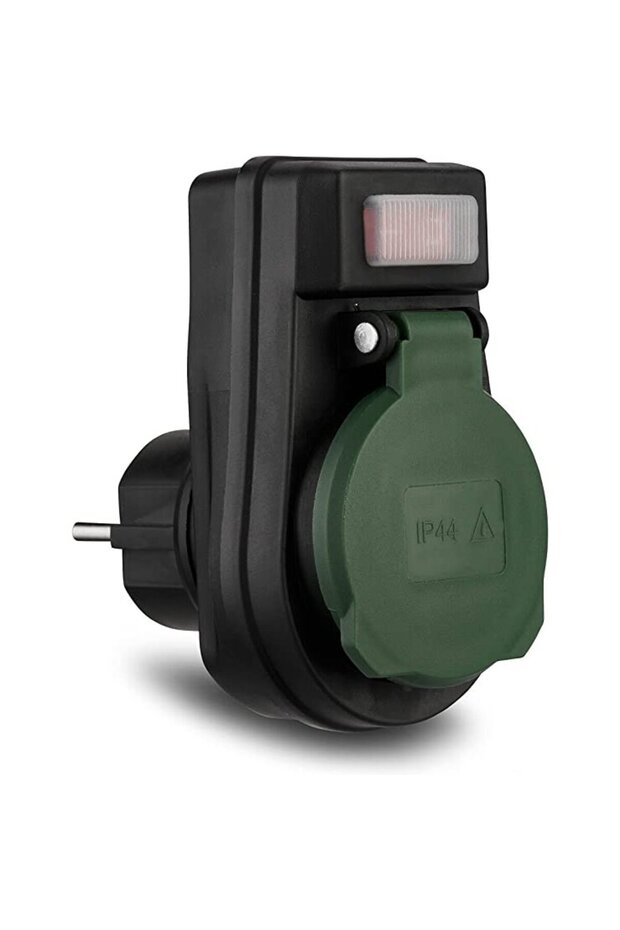 Adapter w. switch IP44 black-green