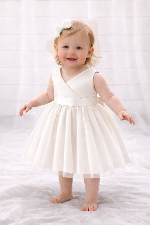 Baby Girl Ecru Wrap Mini Dress Birthday Satin Dress
