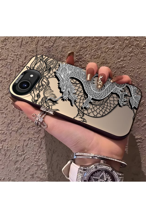 iPhone 16E Compatible High-Quality Chinese Style Black and White Dragon Print Case