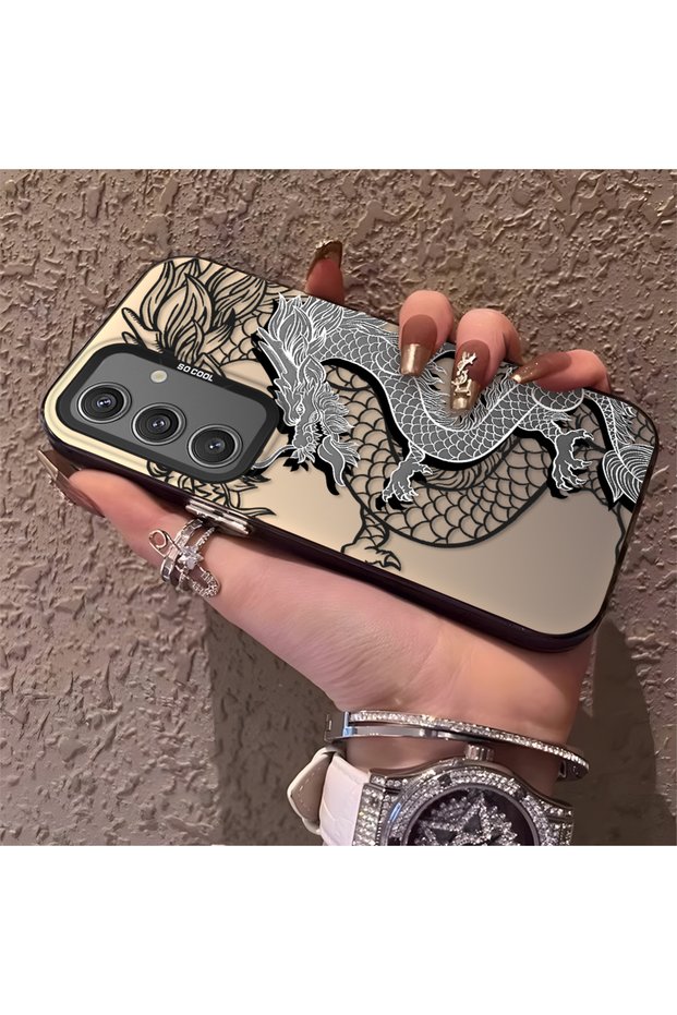 Samsung Galaxy S24 Compatible High-Quality Chinese Style Black and White Dragon Printed Case