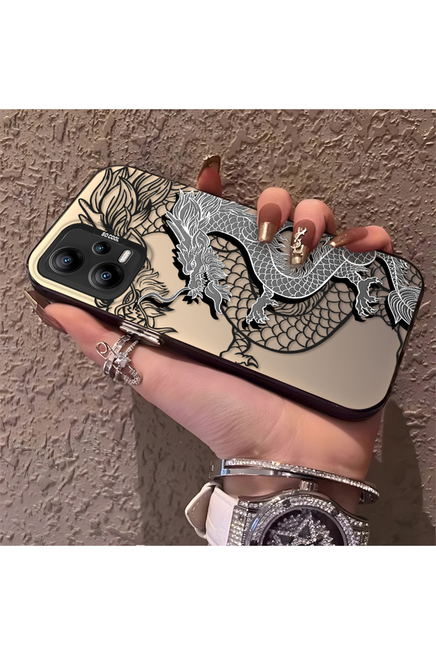 Poco X5 Compatible High Quality Chinese Style Black and White Dragon Printed Case