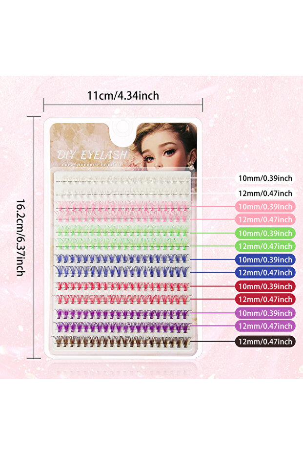 MIX 10-12mm 0.07mm D Colorful Rainbow Lashes Clusters DIY 260 Pcs Natural D Curl White Pink Blue Gre