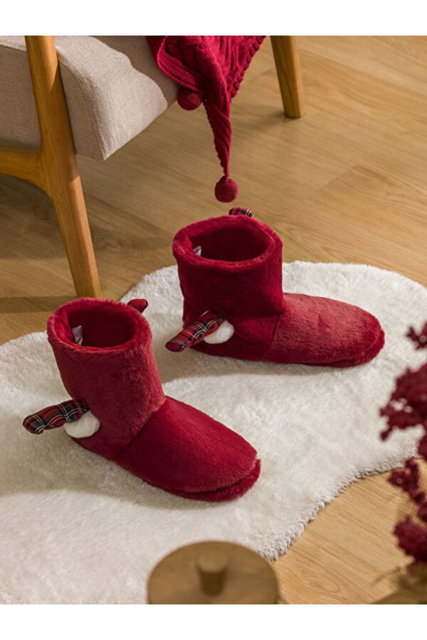 Rmz Gi̇yi̇m Farki̇yla New Year's Themed Women's Plush Home Boots and Slippers