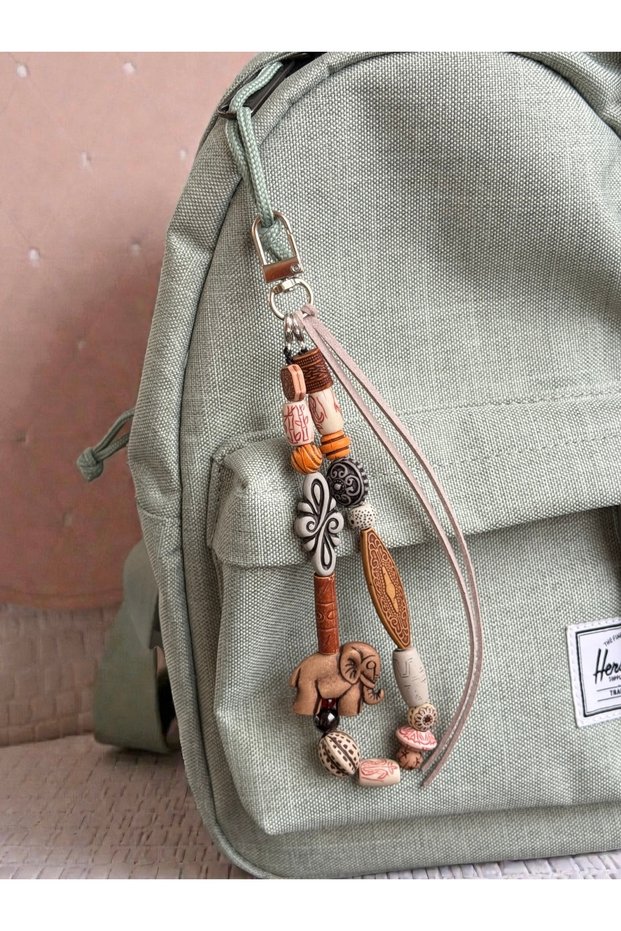 Bohemian Elephant Figured Natural Garnet Stone Bag Charm – Lucky Abundance Themed Ethnic Keychain Bag Ornament