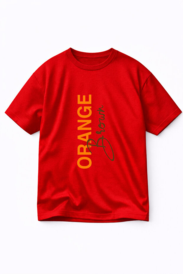 Oversize Unisex T-Shirt 100% Cotton Comfortable Fit Orange Brown Printed T-Shirt