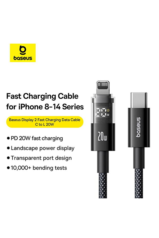 Data Cable with Digital Display, Type-C to Lightning, 20W, 1m - 4