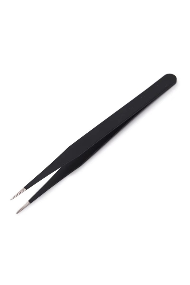 1pc Straight head Anit-Static Tweezers, Precision Black DIY Tweezers for Nail Art and Eyelash Extens