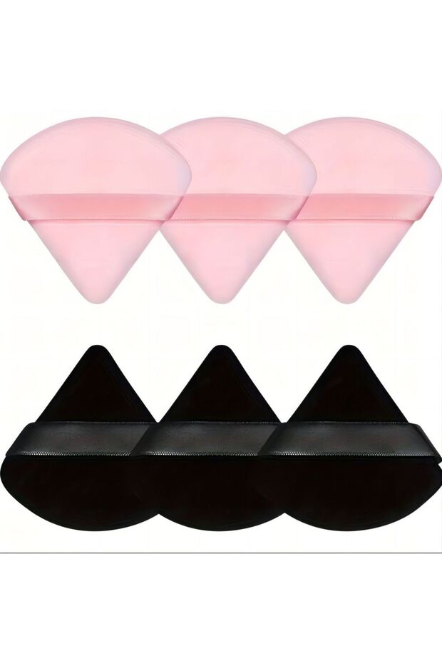 3 pink and 3 black 6 Pcs Powder Puff Face Makeup Sponge Soft Velour Triangle Powder Puffs For Loose