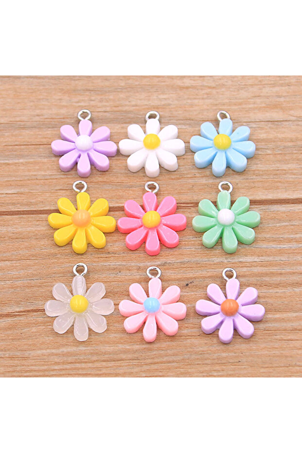 17X20mm Small Mix 10PCS 17X20mm 9 Colorful Daisy Flower Flatback Resin Cabochons Scrapbook Craft DIY