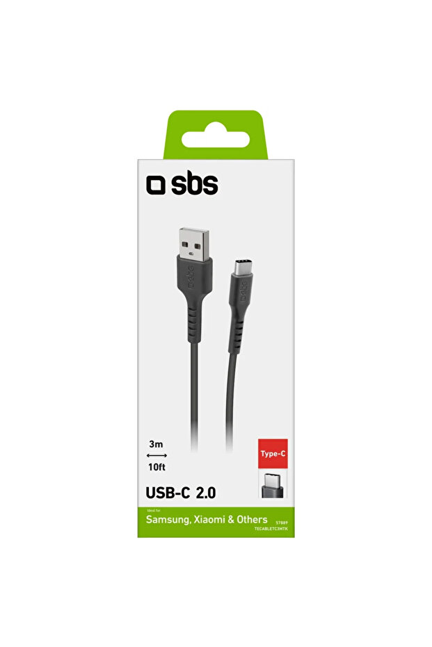 TECABLETC3MTK USB-A - USB-C Cable 3m - Black - 3