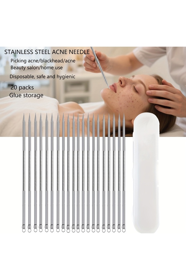 20pcs 20pcs Stainless Steel Needles - Double-Ended Blackhead Extractors, Professional-Grade, Hypoall