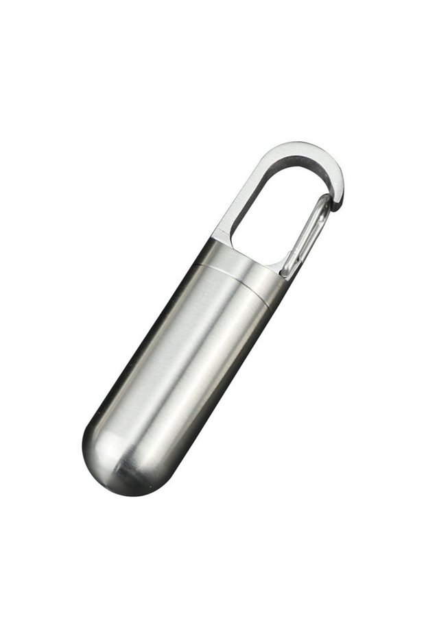 L Medicine Bottle Stainless Steel Medicine Container Healthy Waterproof Compact Sealing Keychain Ca.