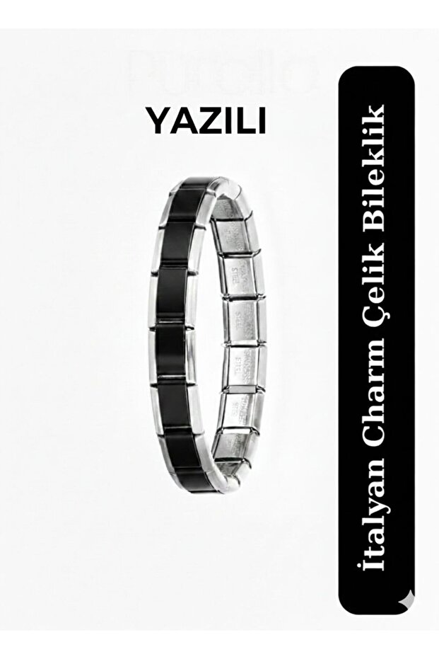 Italian Charm Double Color Written Thick Model Stainless Steel Unisex Bracelet
