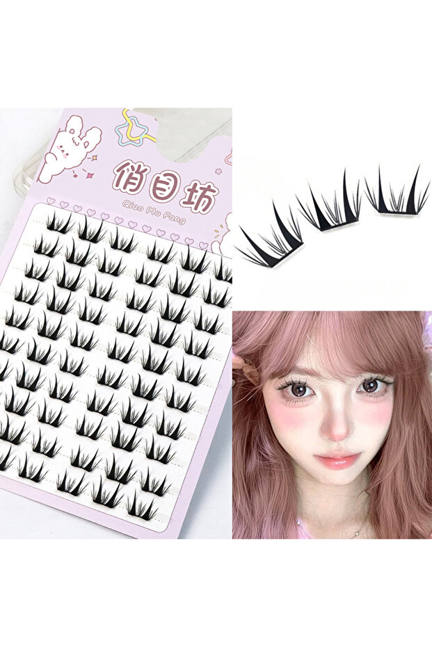 B Glues 10 Rows Natural Manga Volume False Eyelashes Clusters Fluffy Comic Self Adhesive Eyelashes E