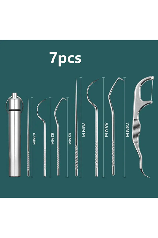 C625-Silver 7pcs 3/4/5/7PCS Aluminum Toothpick Set Portable Oral Cleaning Tools Tooth Flossing Artif