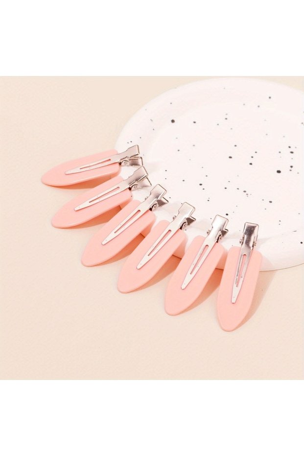pink 6 pieces/set of seamless hair clips with no bends, side bars, makeup and facial accessories, wo