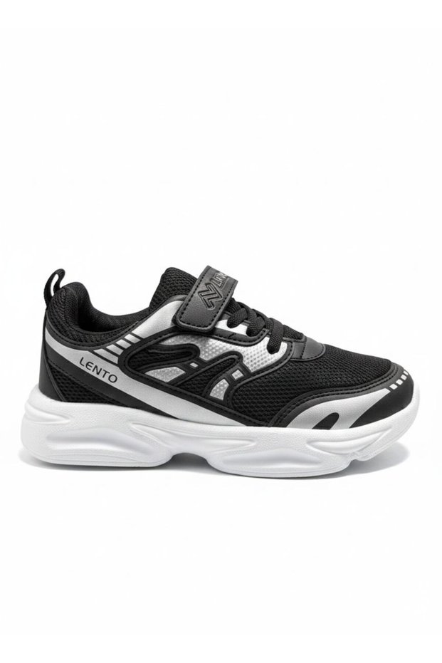 Unisex Children's Velcro and Lace-Up Lightweight Casual Sneaker Sports Shoes Black White