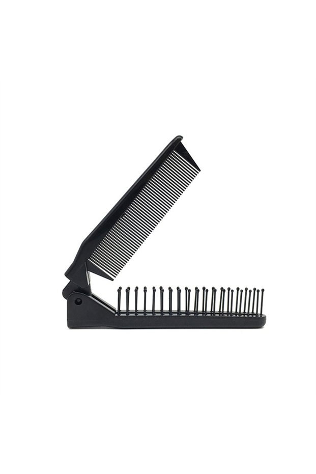 black 1pc 2 In 1 Double Headed Folding Hair Comb Portable Travel Hair Brush Compact Hair Comb Collap