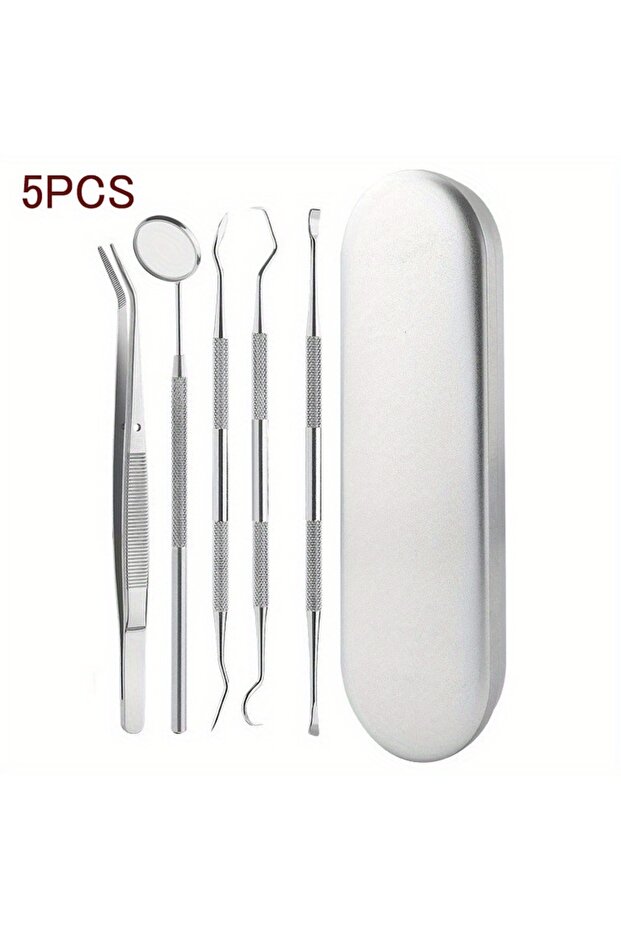 5pcs Tooth Cleaning Kit, Including Case, Tongue Scraper, Tweezers Scrapers Debris Removers,Toothpick