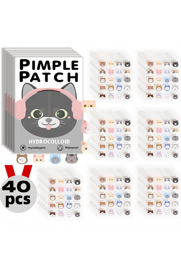 MULTI 40pcs Salicylic Acid Acne Patches - Invisible & Cute Cat-Shaped Stickers to Fight Pimples and