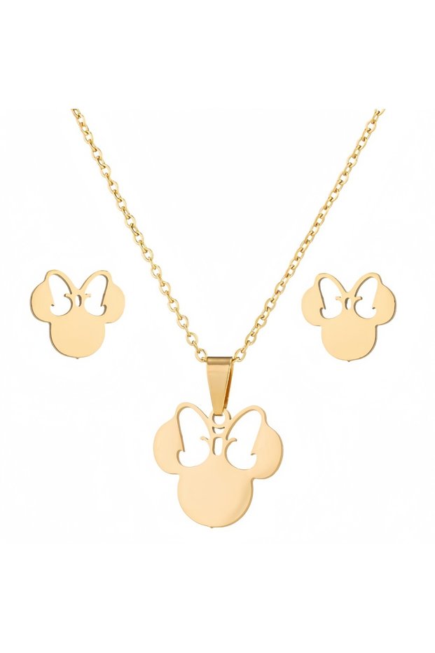 45cm TZ130S-1 Anime Cute Cartoon Bow Mouse Stainless Steel Jewelry Set For Women Wedding Accessories