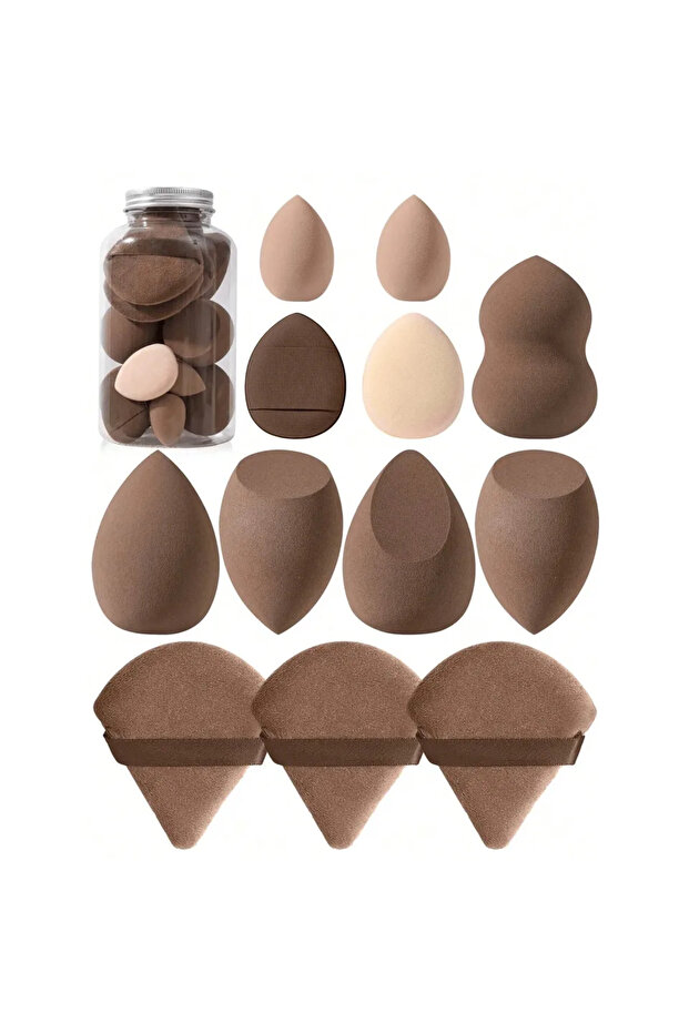 Brown-of-12 12pcs Makeup Sponge Set, Including Beauty Powder Puff,Makeup Tools, Makeup Sponge (Wet &