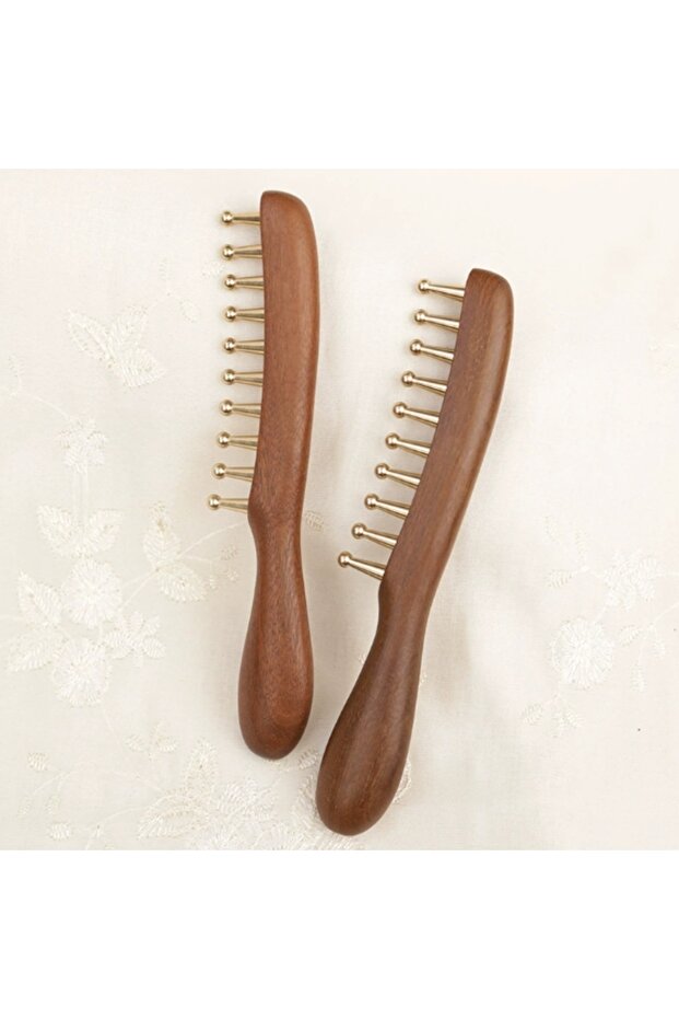 2pcs Head Meridians Massage Comb Copper Wood Meridians Comb Needling Guasha Scalp Relax Tools Long H