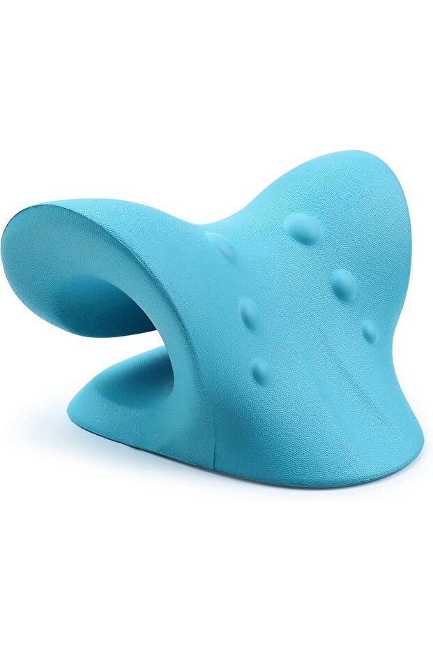 Blue Neck and Shoulder Relaxer Cervical Traction Device for Muscle Tension Relief Chiropractic Pillo