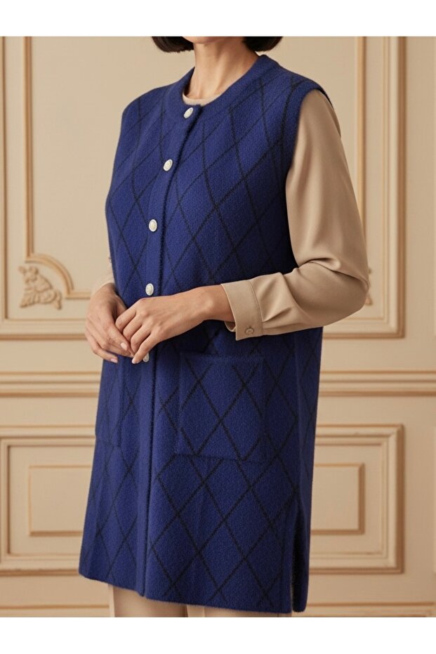 Crew Neck Tunic Knitwear Soft Vest / Navy Blue
