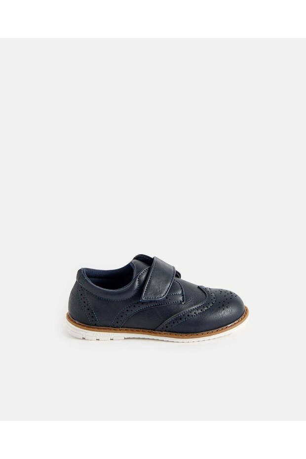Boys Black Derby Shoes With Velcro