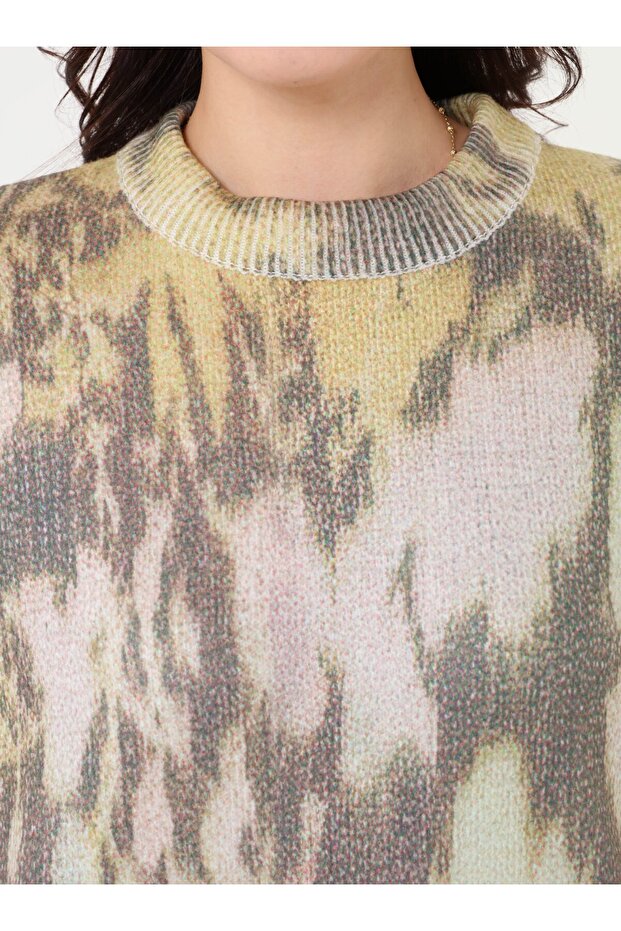 Abstract Patterned Knitwear Sweater - Yellow Patterned - - 5