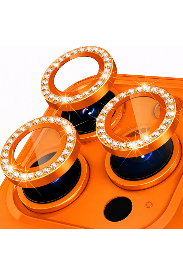واقي عدسة الكاميرا بتصميم خاص باللون البرتقالي اللامع متوافق مع هاتف آيفون 17 برو / 17 برو ماكس