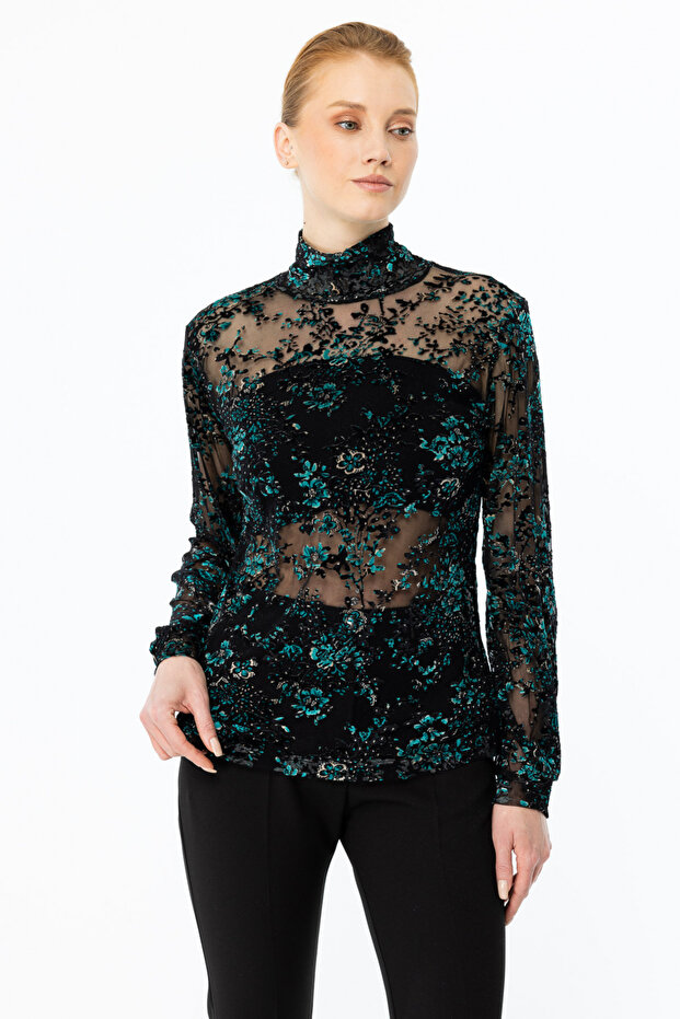 Desenli Tül Bluz - 2