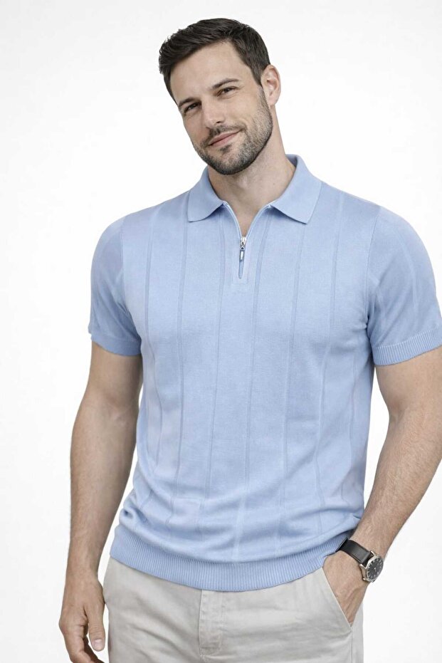 Men's T-Shirt with Polo Collar and Zipper
