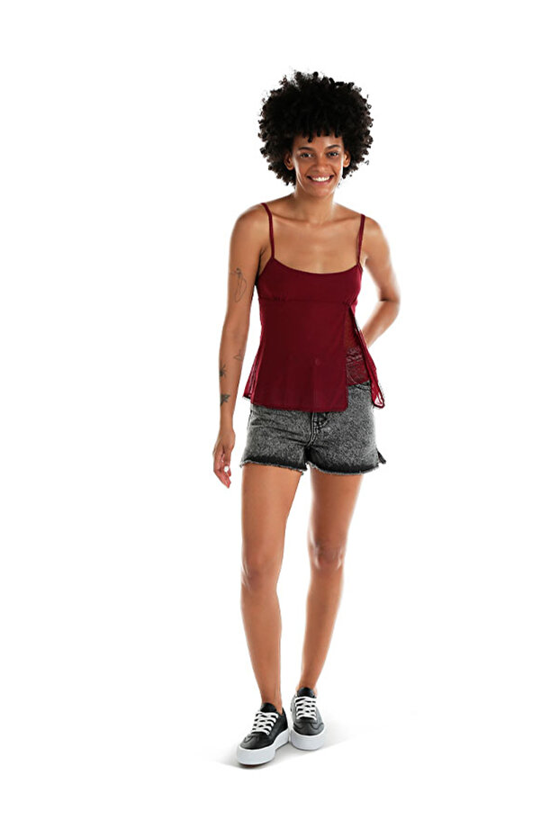 Women Acid Grey Side Slit Raw Hem Denim Shorts