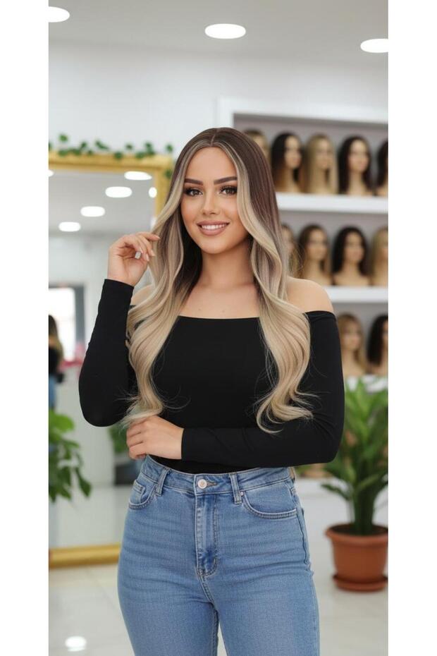 Long Fiber Synthetic Wig - Ashy Platinum Auburn Ombre