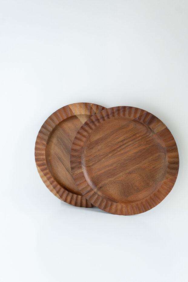 Double Acacia Serving Plate with Edge Detail