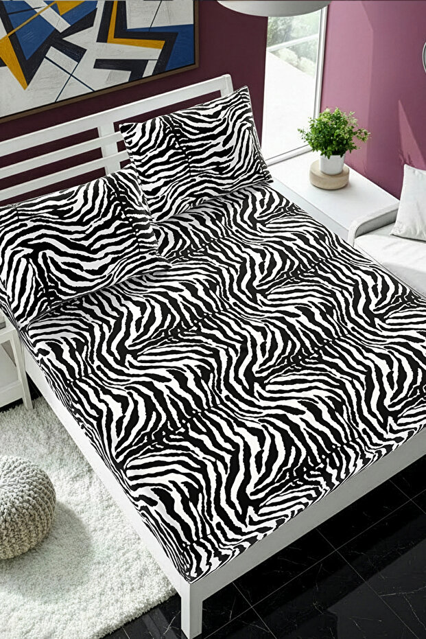 طقم ملاءات سرير مطاطية بنقشة النمر - مقاس فردي/مزدوج/كبير الحجم - 1