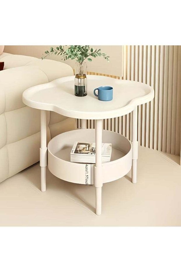Space-Saving Round Side Table with Protective Tray Top, Open Storage Shelf, Strong Metal Structure,