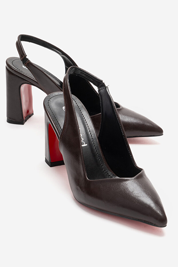 Women's Mirrored Open-Back Heeled Shoes Brown Crinkled