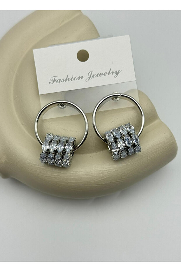 Vip Silver Stone Dangle Hoop Earrings - 26Vipkp37