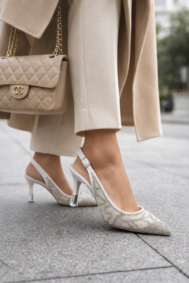 ✨ Stone Detailed Evening Dress Women's Heeled Shoes (Gold & Silver Detailed) – Elegant Design