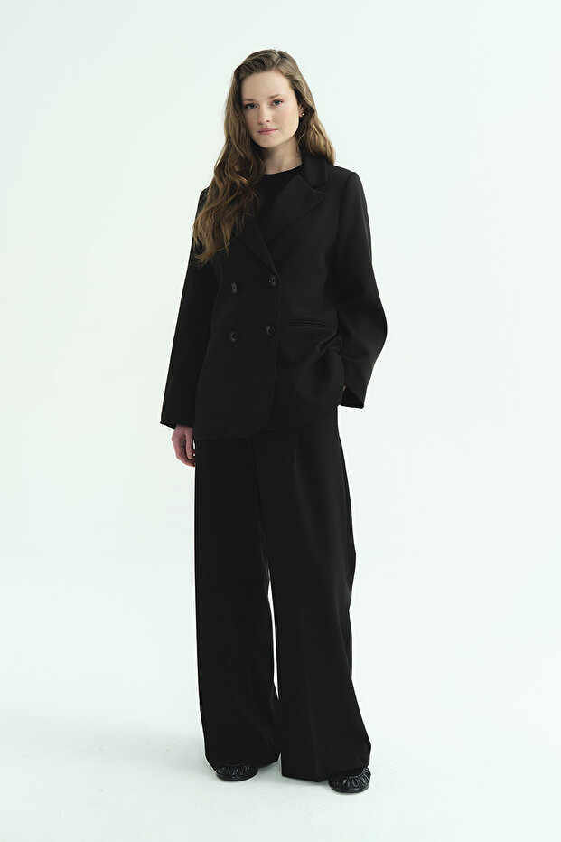 سترة سوداء مزدوجة الصدر - 5