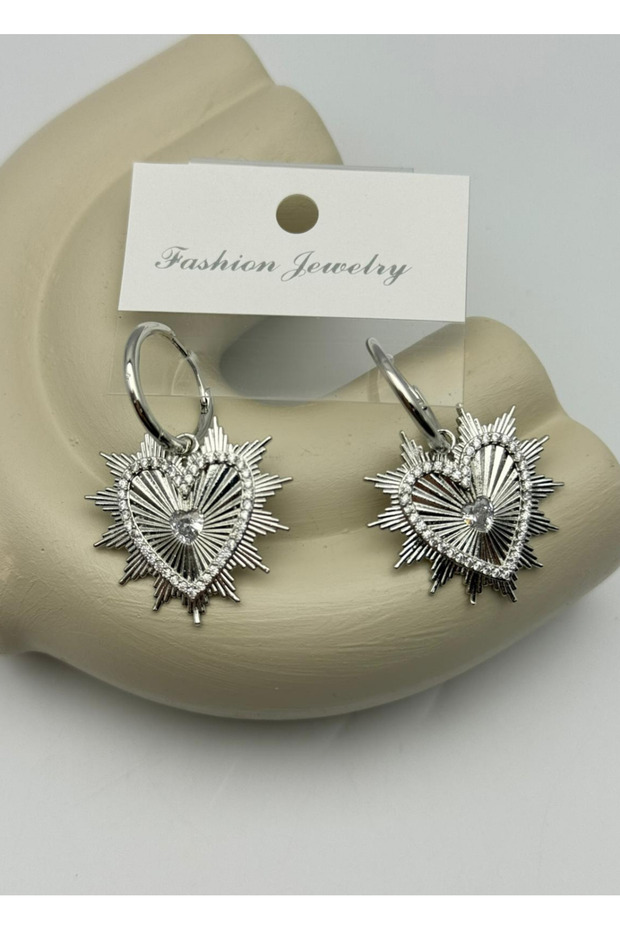 Vip Silver Stone Dangle Heart Earrings - 26Vipkp28