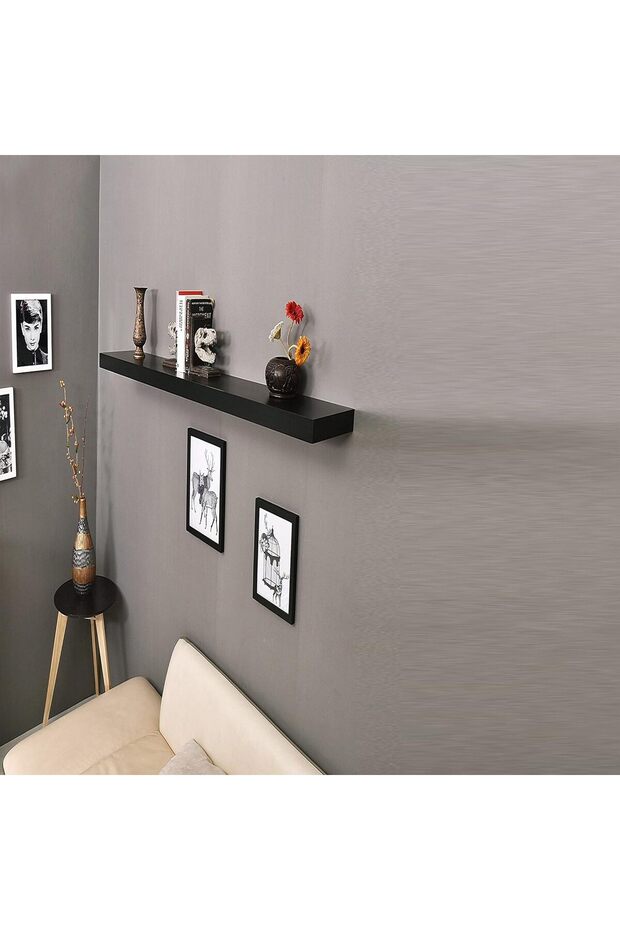 رف حائط، مستطيل عائم، 40 سم (أسود) - 2