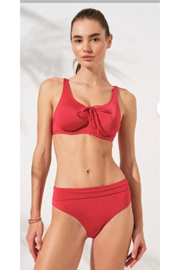 241253 Women's Gathering Underwire Bikini Set-Red